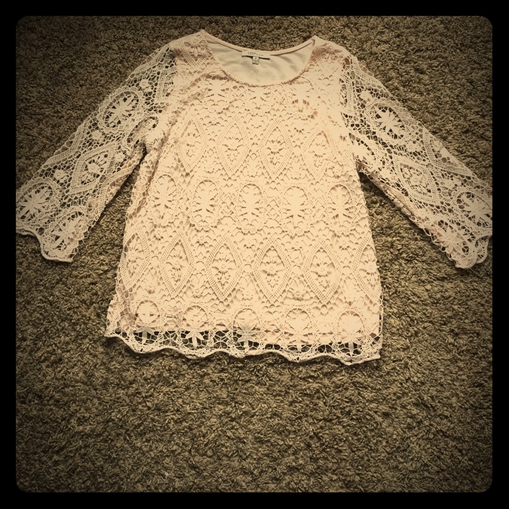Pretty Blush Lace 3/4 Sleeve